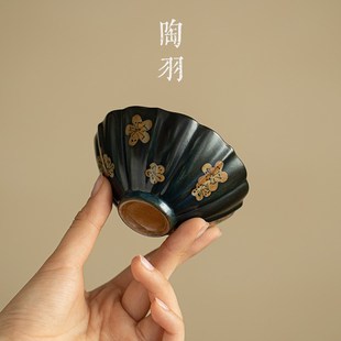 粉引蓝釉冰梅葵口杯家用陶瓷主人杯个人专用品茗杯单杯功夫茶具