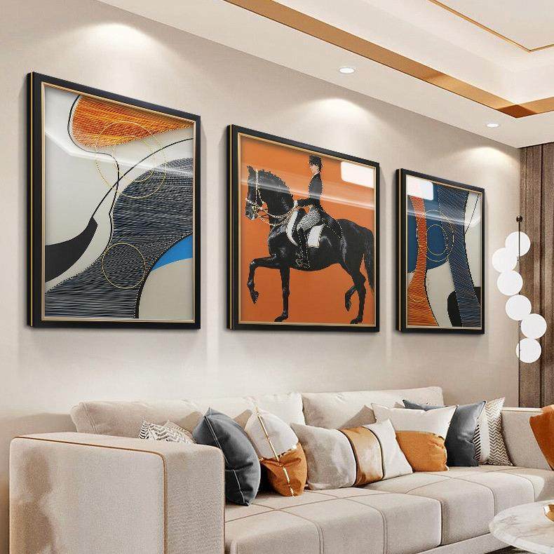 新款客厅三联画现代简约装饰画轻奢手工立体实物画沙发背景马挂画