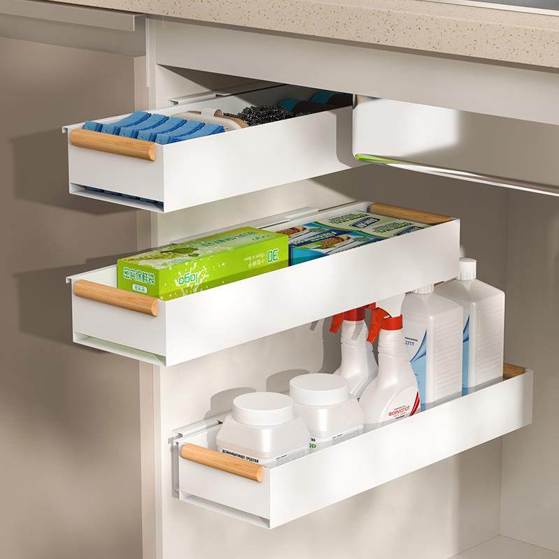 抽拉式置物架下水槽侧装拉篮极窄厨房橱柜内侧边滑轨抽屉式收纳盒