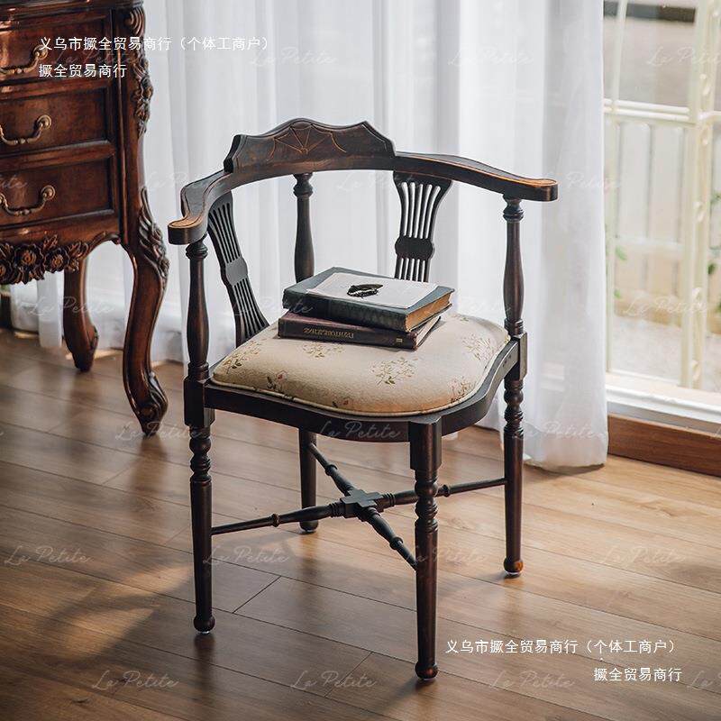卧室古悦椅客厅靠椅咖啡厅实木休闲椅三角子澜居家用餐椅复古中背