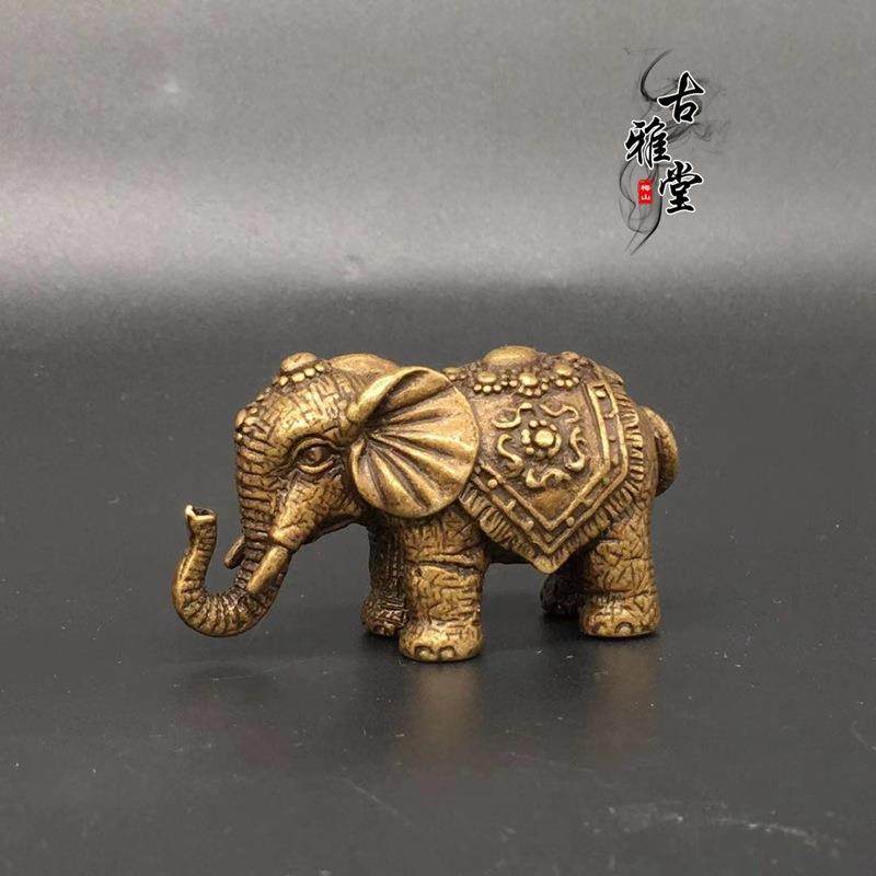 古玩古董纯铜实心铜如意大象摆件实心大象镇纸压尺桌面纯铜摆件