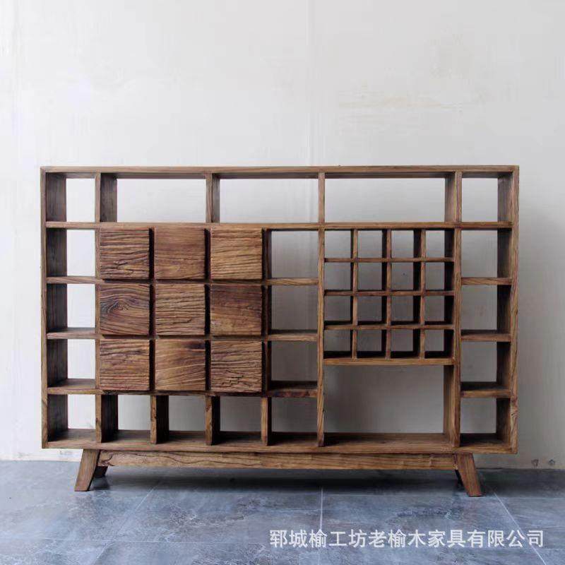 老榆木餐边柜家用小户型收纳柜玄关整理柜原木做旧边柜实木博古架