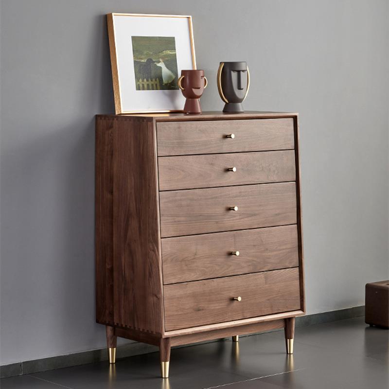 北欧黑胡桃木五斗柜全实木抽屉储物柜客厅现代简约卧室边柜收纳柜