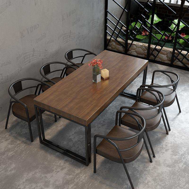 美式简约实木餐桌餐厅饭店多人位餐桌椅复古火锅店烧烤店吃饭桌