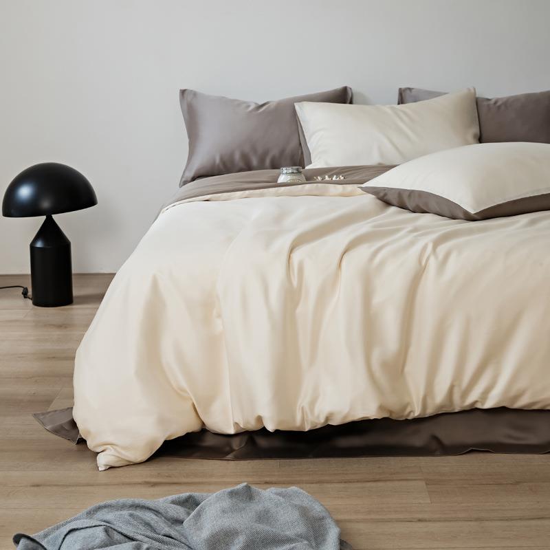 夏季凉感丝滑莱赛尔纤维天丝四件套LF级双拼色兰精天丝裸睡四件套