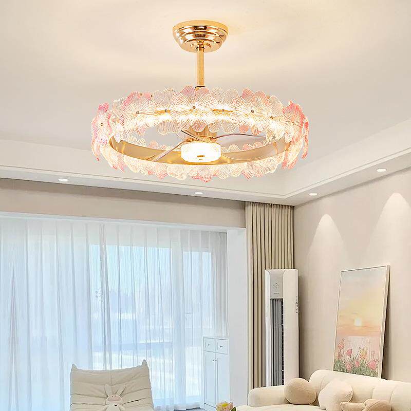 2025新款吊扇灯现代轻奢卧室一体简约儿童房间欧式花瓣灯餐厅智能