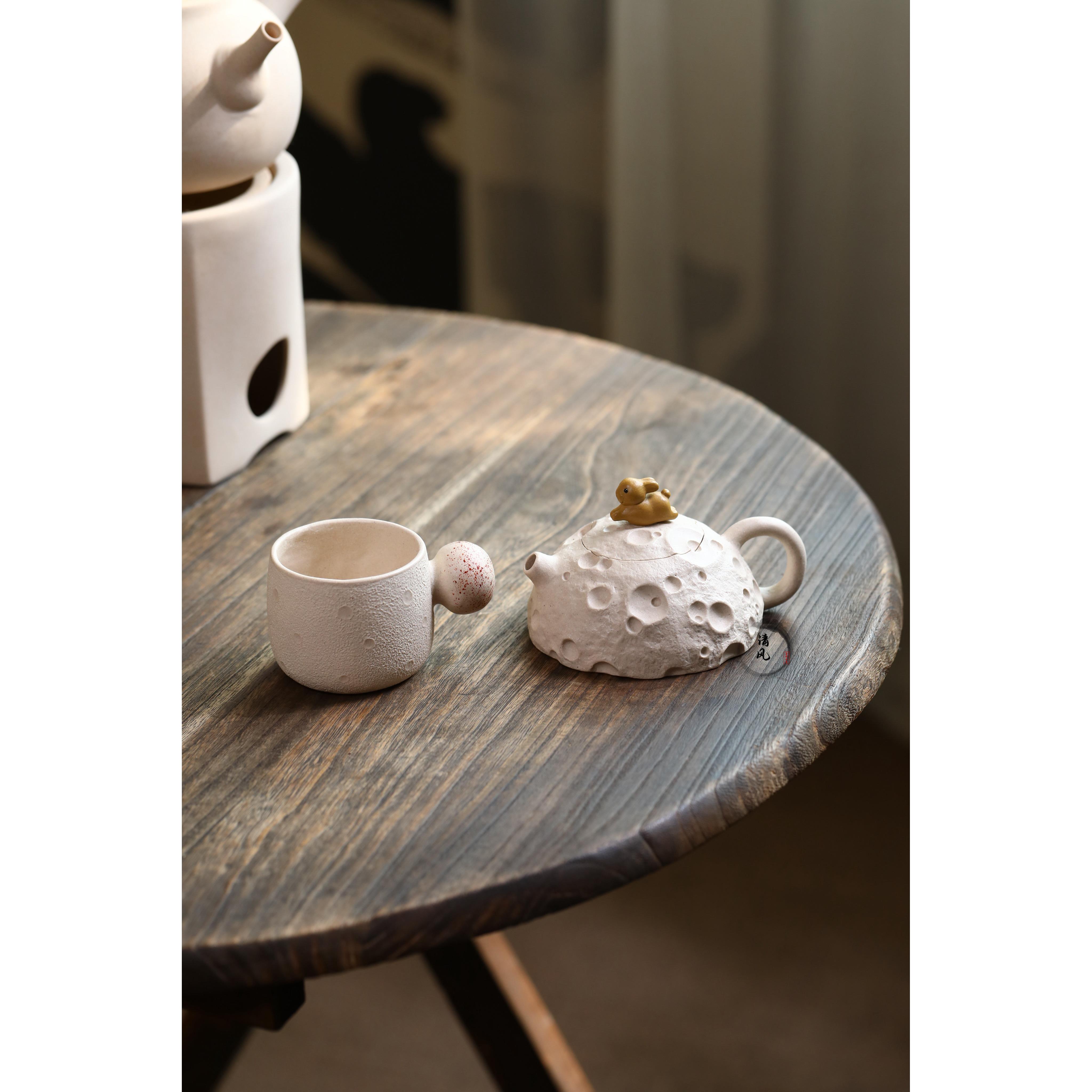 宜兴紫砂壶【月球兔茶壶茶杯】精品白段泥功夫泡茶具家用茶壶
