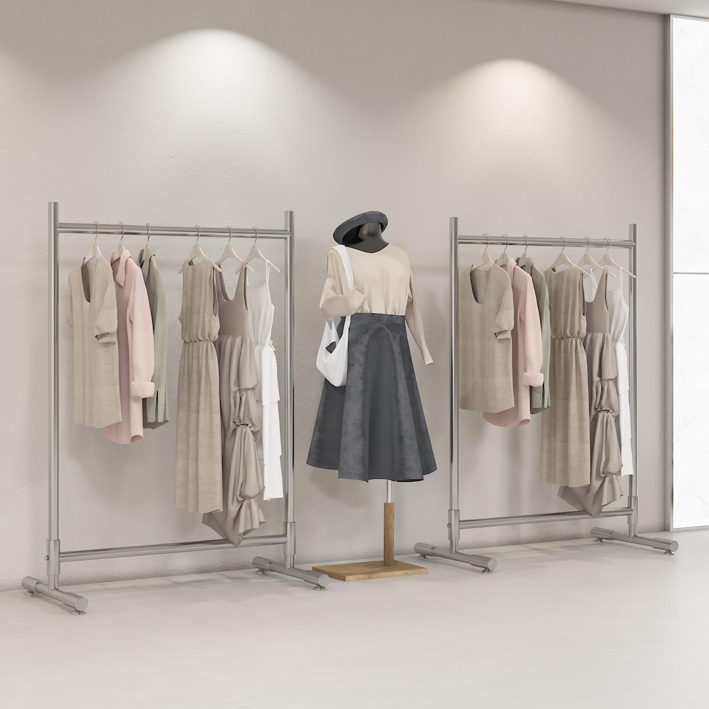 不锈钢拉丝挂式衣架展示架服装店挂衣杆简约女装店货架陈列挂衣架