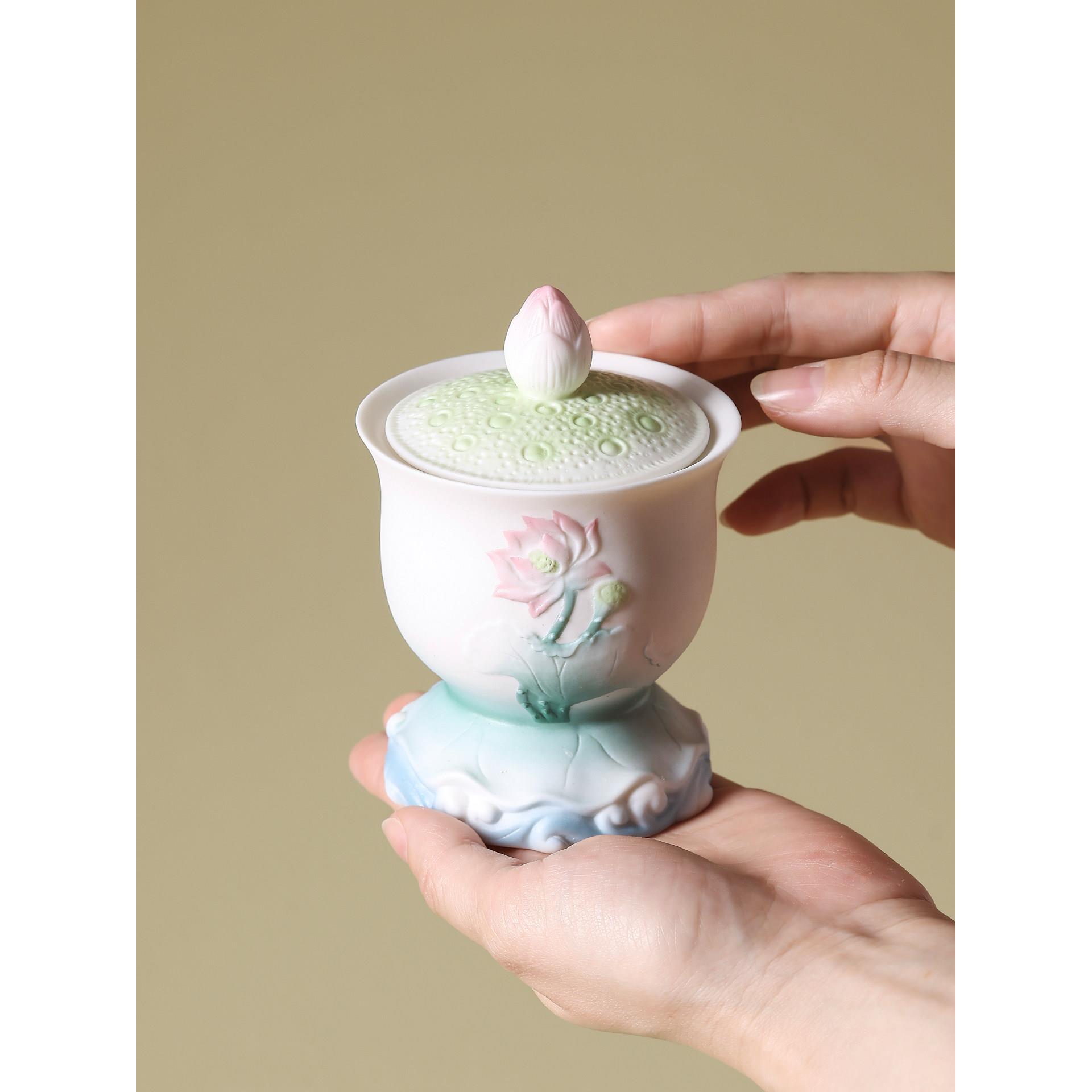 莲花供杯陶瓷佛前圣水杯观音大悲净水杯家用供奉佛具贡杯供水杯