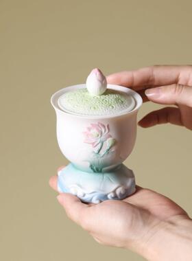 莲花供杯陶瓷佛前圣水杯观音大悲净水杯家用供奉佛具贡杯供水杯