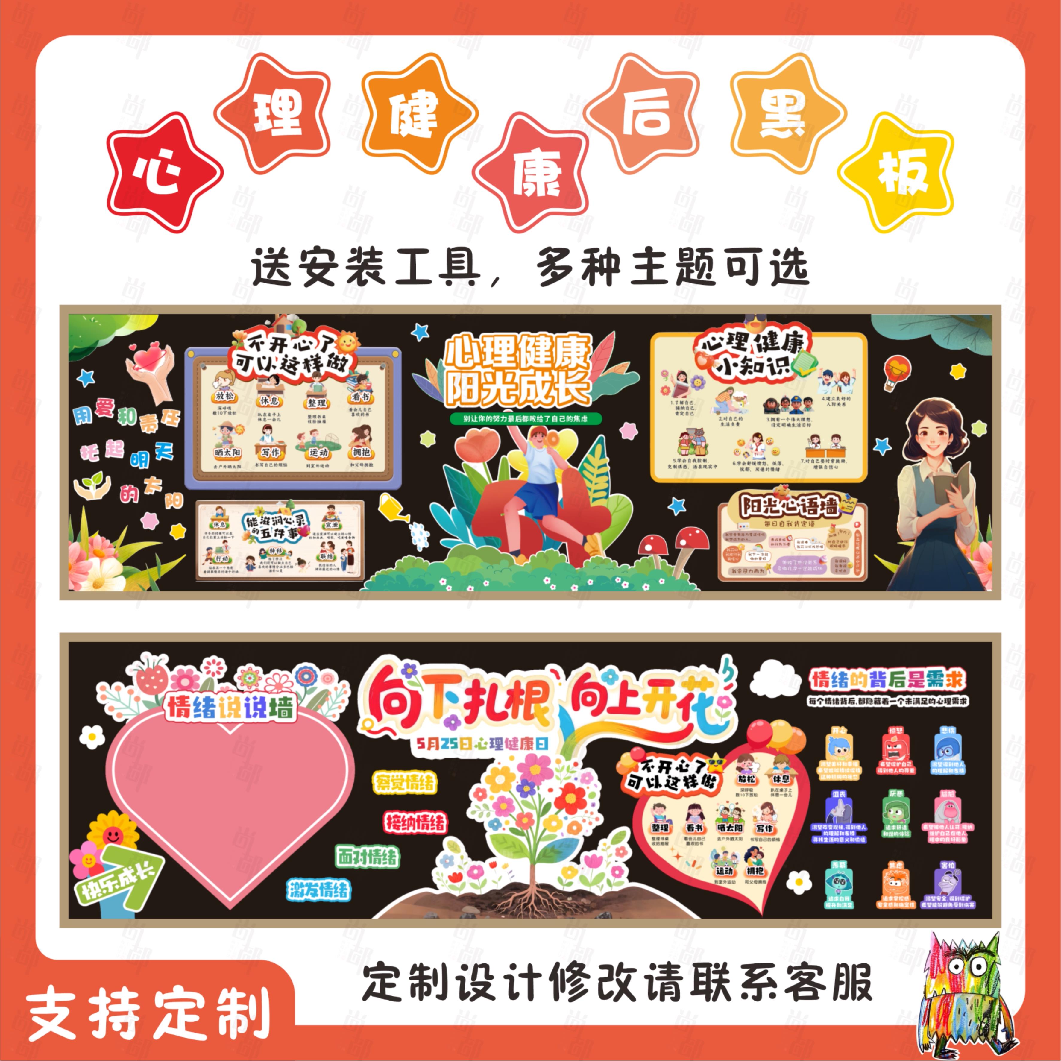幼儿园小学心理健康主题宣传黑板报健康成长心灵情绪后墙面装饰贴图片
