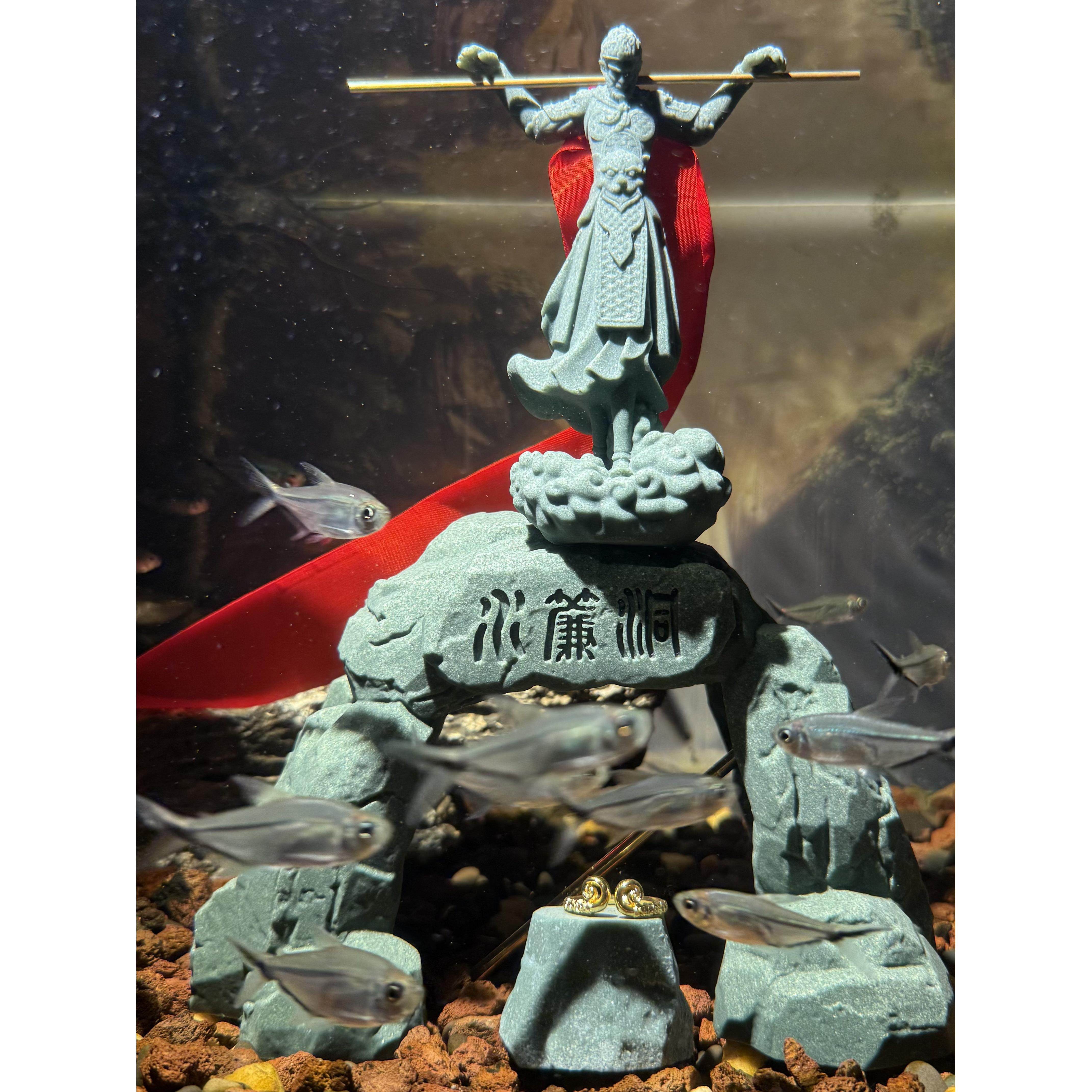 水帘洞躲避屋鱼缸造景 青砂石黑神话悟空水族装饰斗战胜佛桌面摆