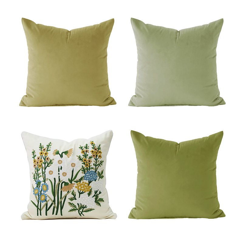 高品质  青绿色天鹅绒抱枕田园风沙发靠垫不含芯套客厅床头靠枕