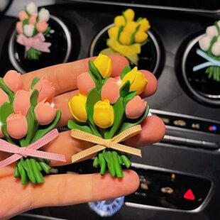 饰扩香石香氛花朵 郁金香车载香薰车内饰品摆件女汽车空调出风口装