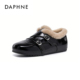 保暖小皮鞋 Daphne 黑色增高4cm 2025新款 冬季 达芙妮女鞋 加绒休闲鞋