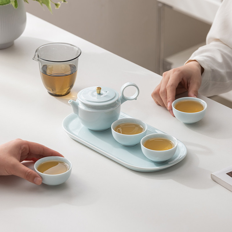 陶瓷旅行茶具一壶四杯带茶盘公道杯会议礼品实用性开业高档送客户