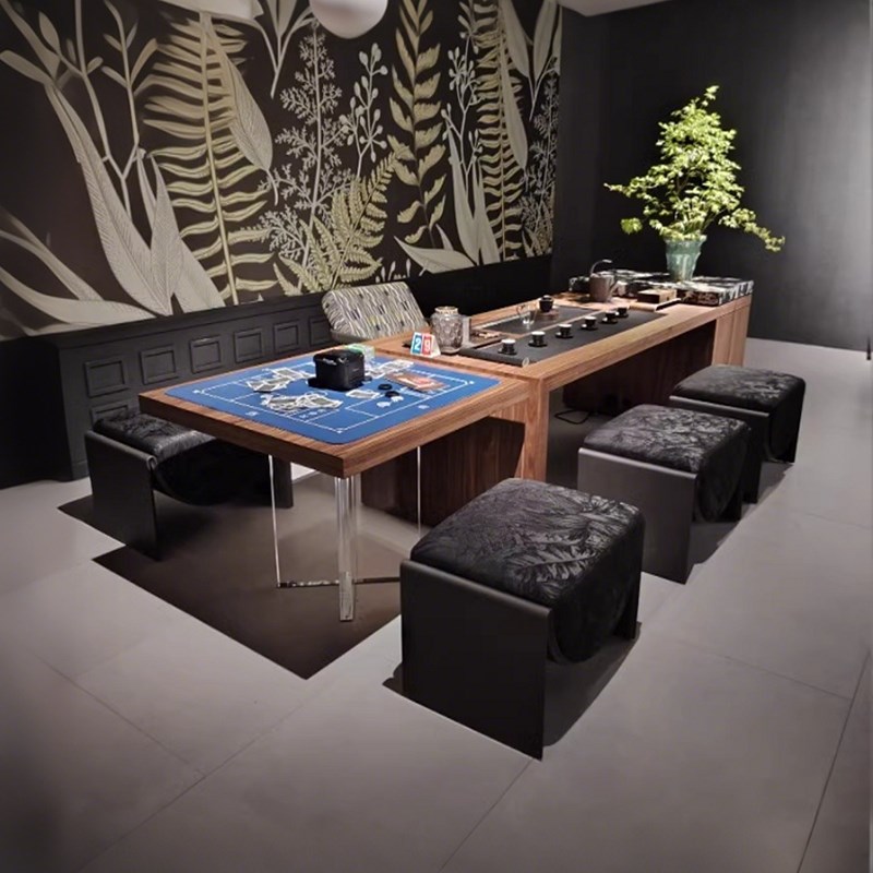 北美黑胡桃木茶桌n现代简约实木大板泡茶台掼蛋桌一体休闲桌