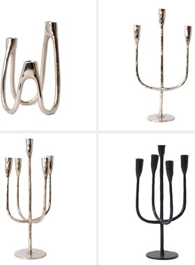 轻奢简约铝制银色三头五头高脚A烛台家居样板间酒店蜡烛台装饰摆