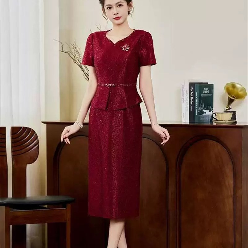 秀丽华服2025新款喜妈妈婚宴礼服裙子高贵年轻蕾丝平时可穿气质