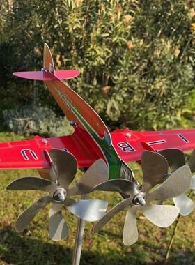 跨境独立站金属铁艺户外花园螺旋浆红色飞机花园庭院风向标摆件