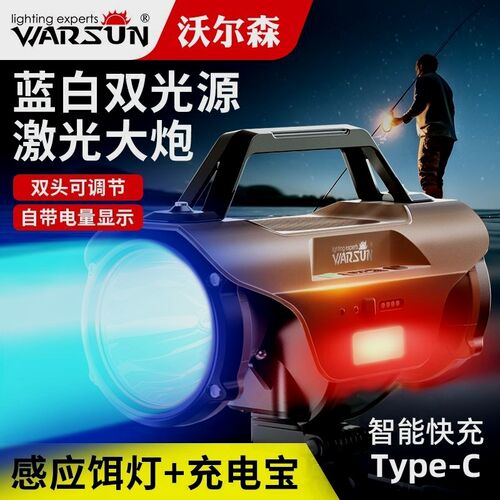 德国进口沃尔森钓鱼灯手电筒强光超亮远射超光炮蓝光感应夜钓灯大