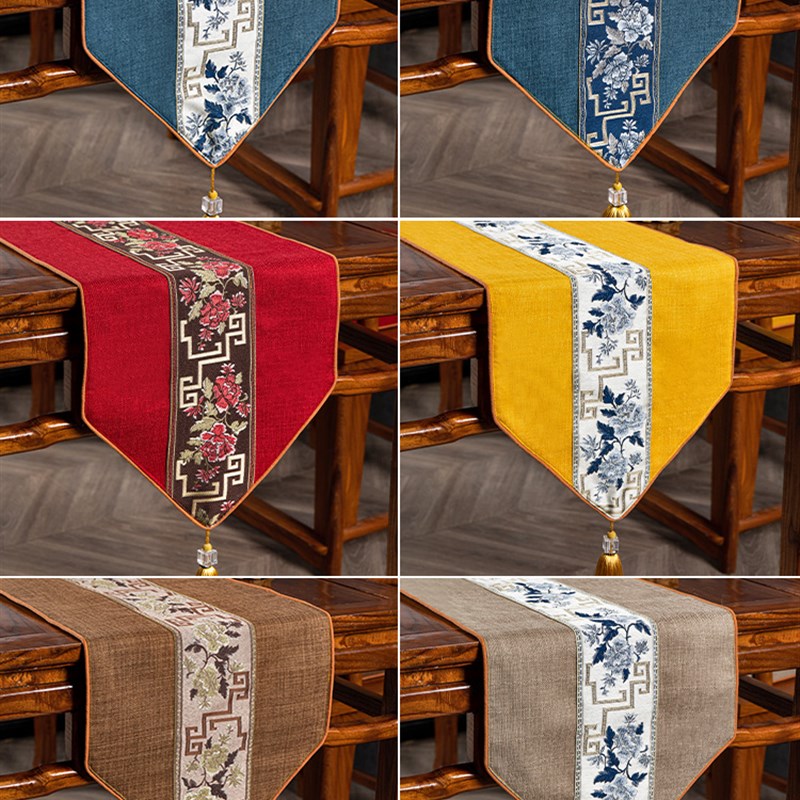 新中式桌旗禅意防水茶席茶台布艺长条茶几桌布R茶桌茶布床旗床尾