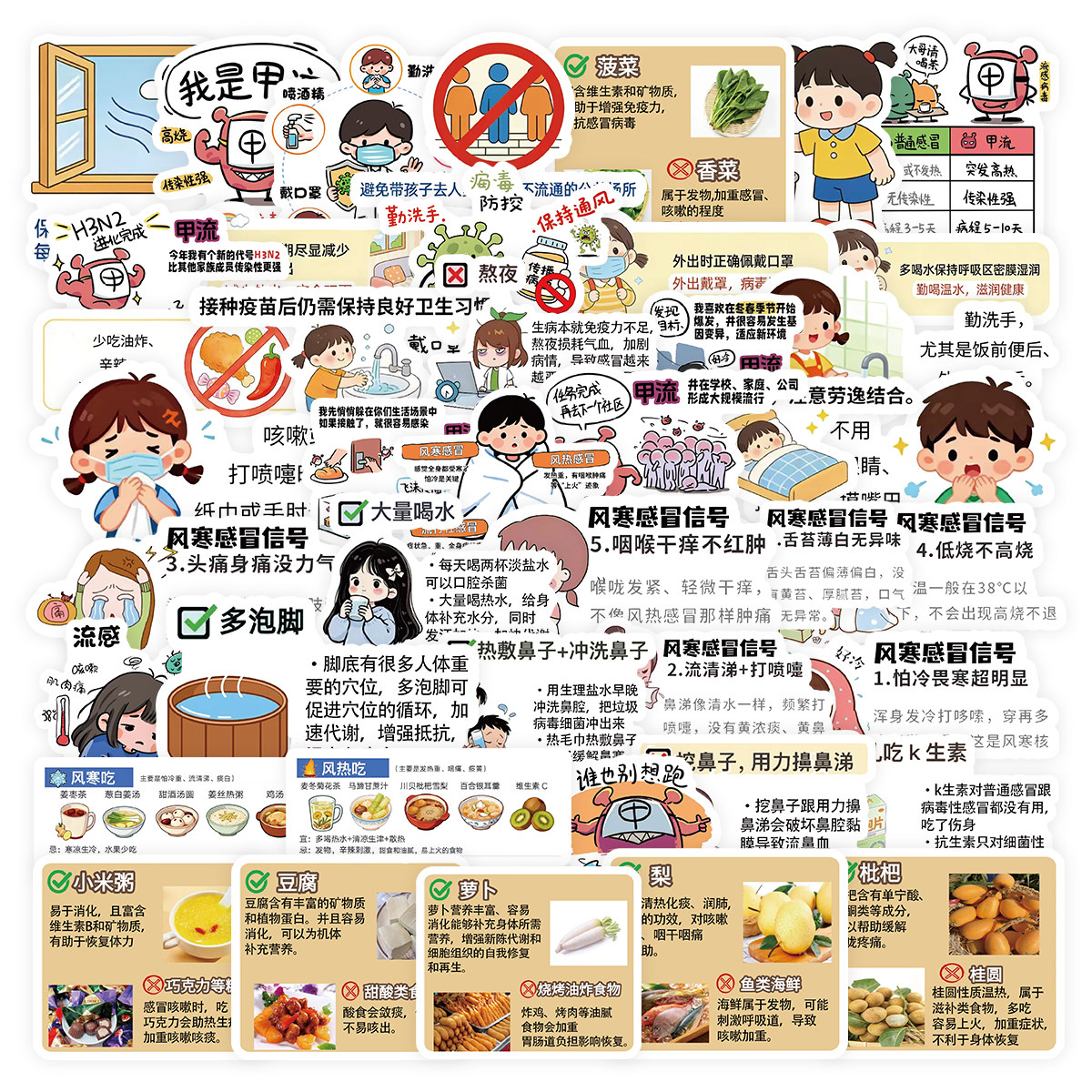 162张感冒知识贴纸换季易感冒备好预防小知识装饰手账桌面贴画di