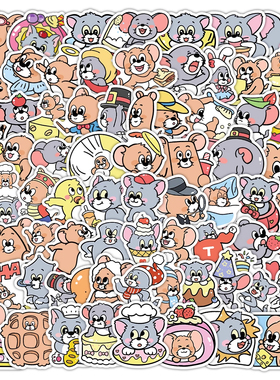 200张猫和老鼠贴纸汤姆和杰瑞周边Q版装饰小图案行李箱diy贴画