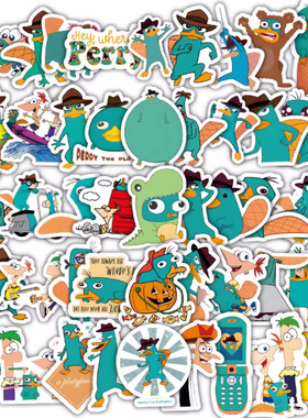 180张新款鸭嘴兽泰瑞贴纸学生书夹子水杯装饰小粘画涂鸦diy贴画
