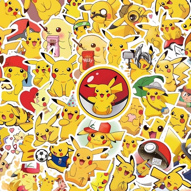 60张宠物小精灵皮卡丘贴纸可爱卡通奖励包可梦儿童文具防水小贴画