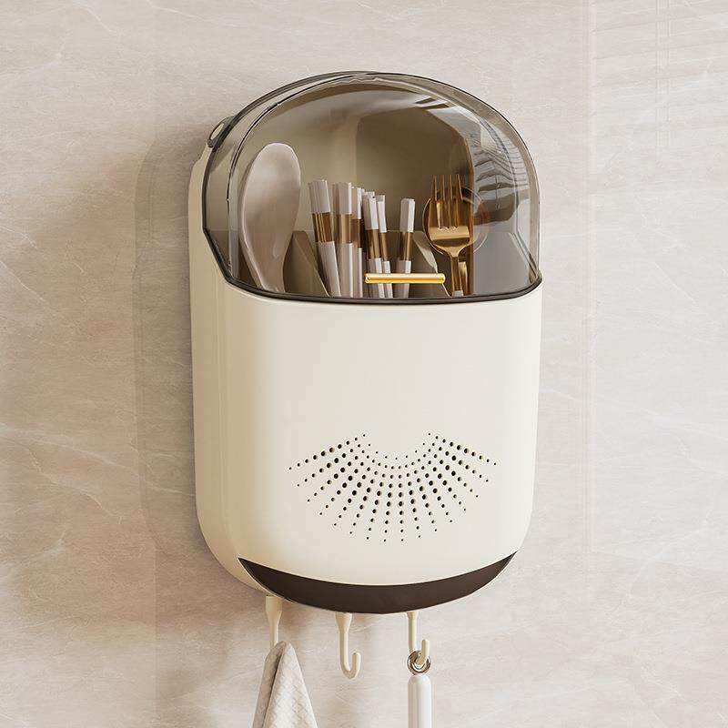 一座一忘轻奢置物架家用壁挂多功能厨房筷笼防潮带盖沥水筷子筒