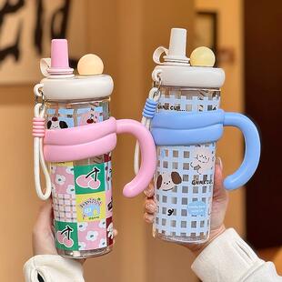巨无霸水杯女生高颜值夏日大容量喝水壶双饮吸管茶仓塑料冰霸杯子