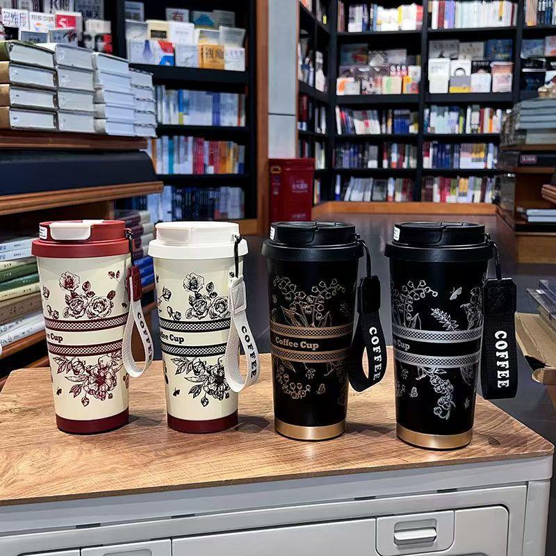 繁花双饮咖啡杯高颜值316不锈钢保温杯男女生车载大容量喝水杯子