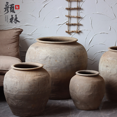 土坛子圆形大罐子侘寂风土陶大罐陶罐花盆软装陶器大号落地土罐子