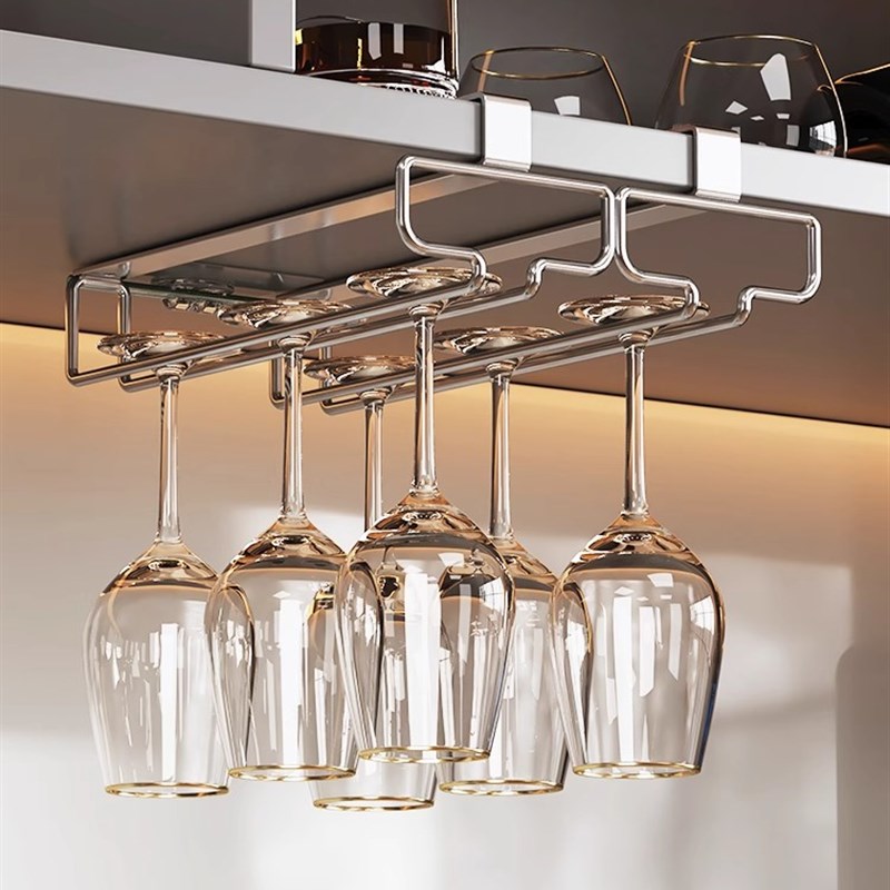 新款高端b红酒杯架倒挂高级悬挂式家用免打孔高脚杯葡萄酒柜收纳