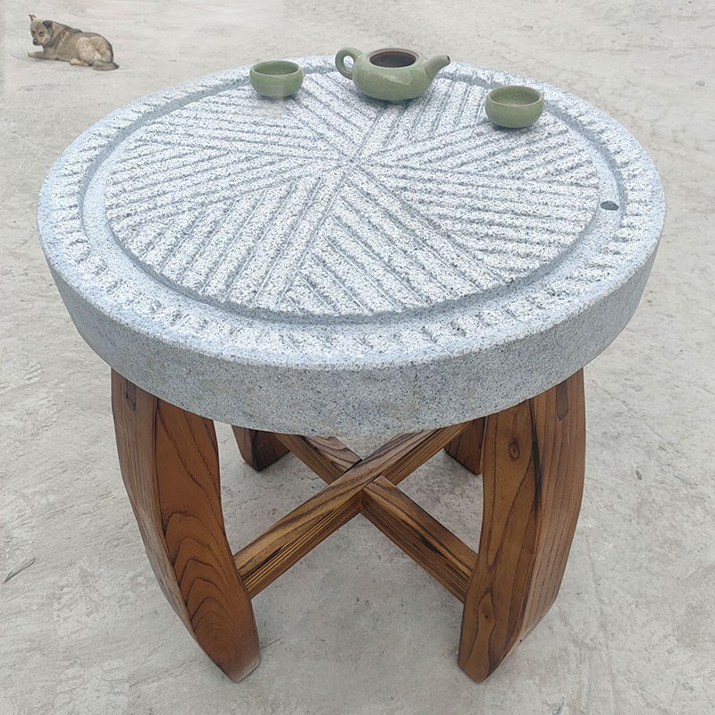 石雕石磨茶桌茶台家n用石桌石凳花岗岩老式茶桌阳台庭院流水石磨