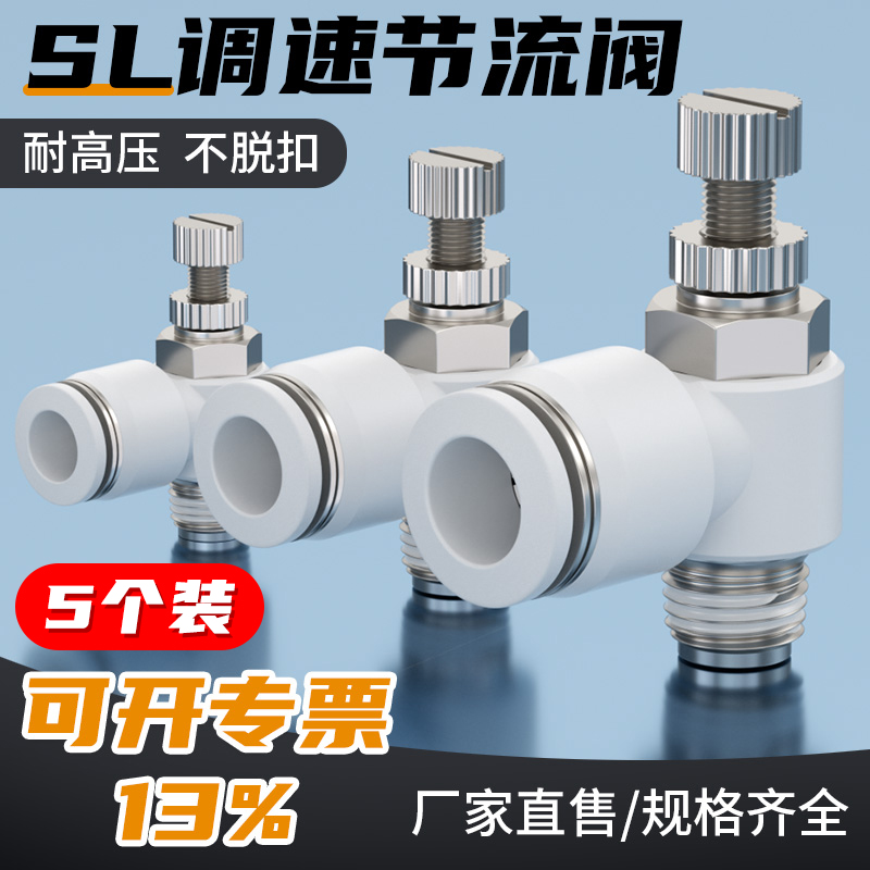 气缸节流阀b可调调速开关气管快速快插接头SL4/6/8/10/12-M5/01/0