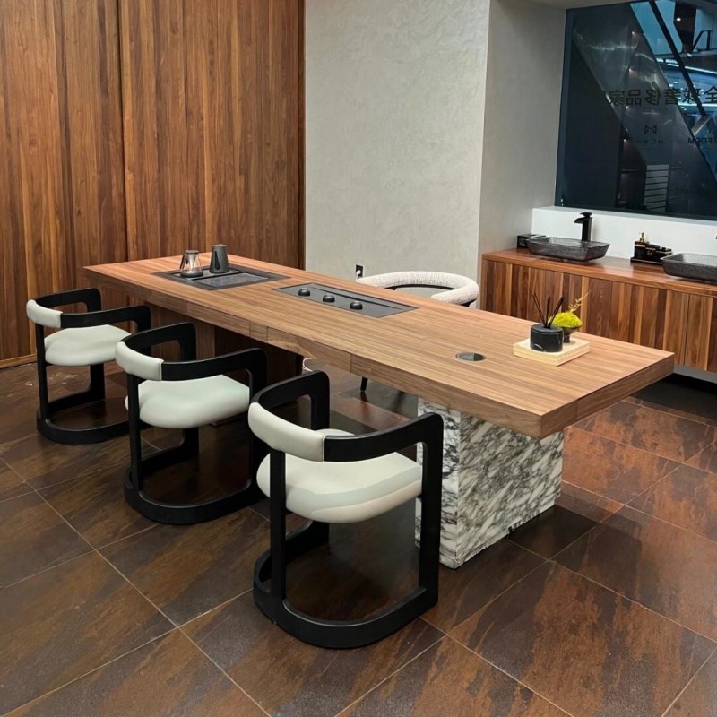 新中式实木f茶桌椅组合现代轻奢办公室会客接待区岩板茶台泡茶桌