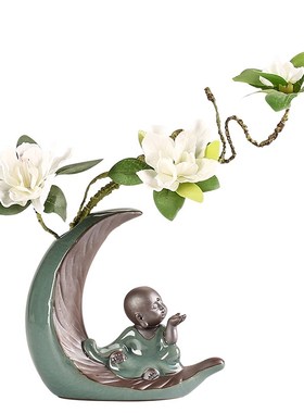 创意花瓶陶瓷家居书房书q桌博古架装饰品工艺品禅意新中式盆景摆