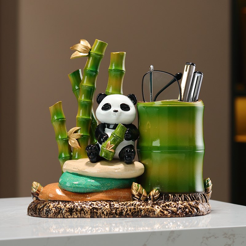 节节高升熊猫笔筒轻奢高级感桌面B摆件办公室送领导送老师学生礼