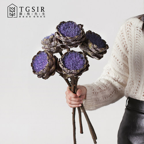 复古菜蓟仿真花束客厅餐桌花瓶装饰插花摆设高级感紫色假花道具