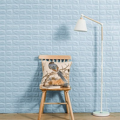 浅蓝色3d立体自粘泡沫砖防水墙贴墙纸卧室温馨装饰背景墙面壁纸