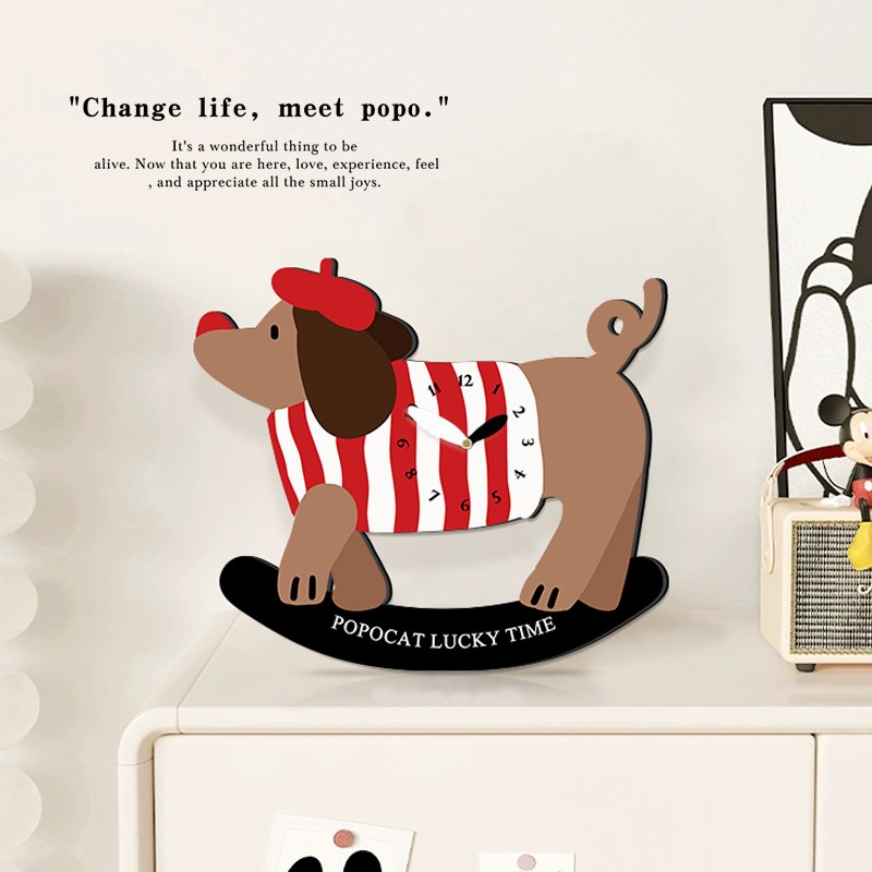 腊肠小狗客厅钟表摆放式桌面时钟摆台式座钟电视柜床头装饰品摆件