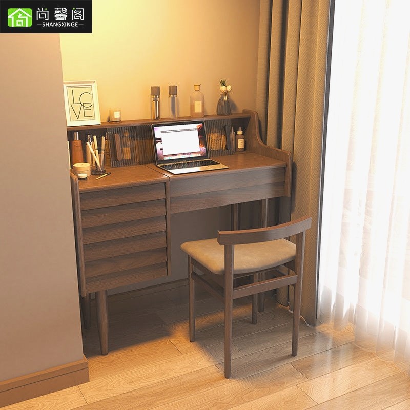 复古梳妆台全实木书桌卧室两用翻盖梳妆书桌二合一小户型梳妆桌