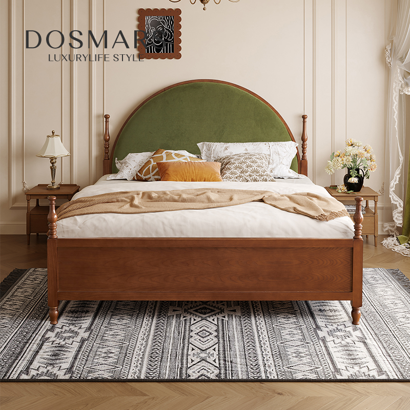 大司马 法式中古风1米8白蜡木小户型省空间全实木主卧双人床婚床