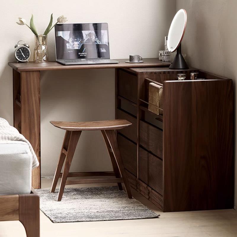北美黑胡桃木梳妆台北欧简约实木樱桃木化妆桌收纳斗柜一体玄关桌