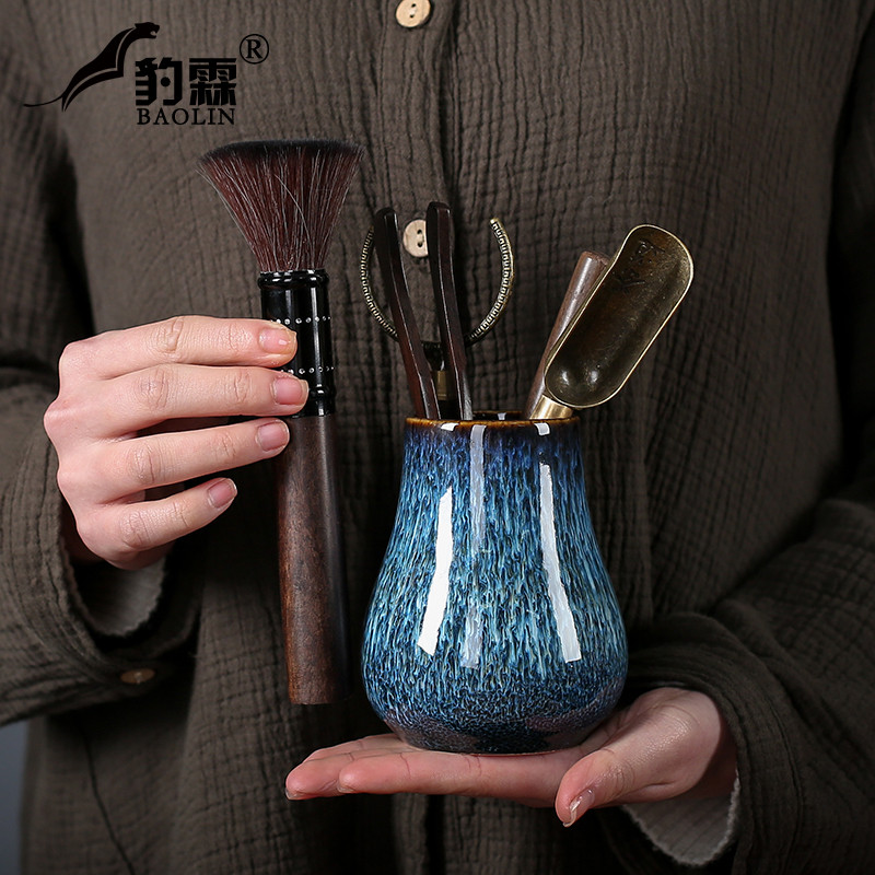 黑檀木茶道六君子茶桶套装茶夹杯夹功夫茶具茶道配件摆件窑变套装