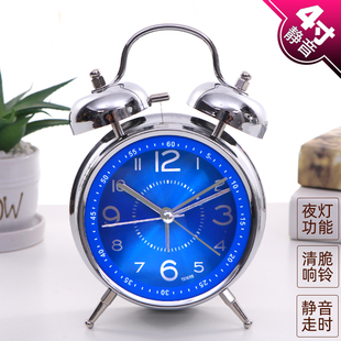 富达闹钟学生儿童时尚简约床头金属机械打铃静音小闹钟夜灯创意钟