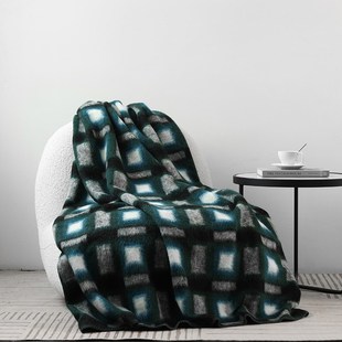 装 样板房现代简约毛呢格子床尾巾沙发客厅民宿酒店搭毯搭巾软装 饰