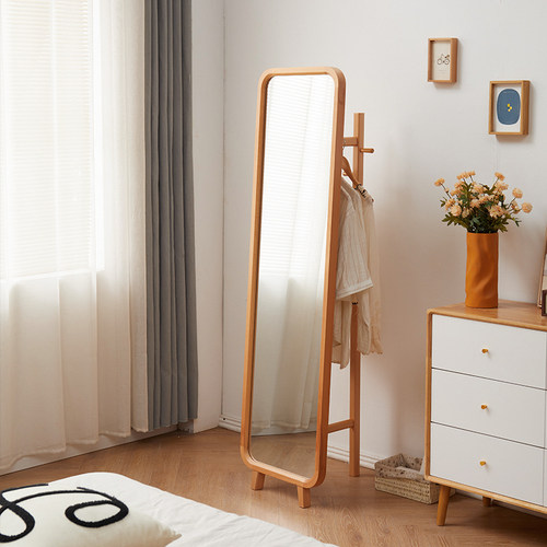 扬远实木穿衣镜家用简约现代落地试衣镜带衣帽架卧室镜子全身镜